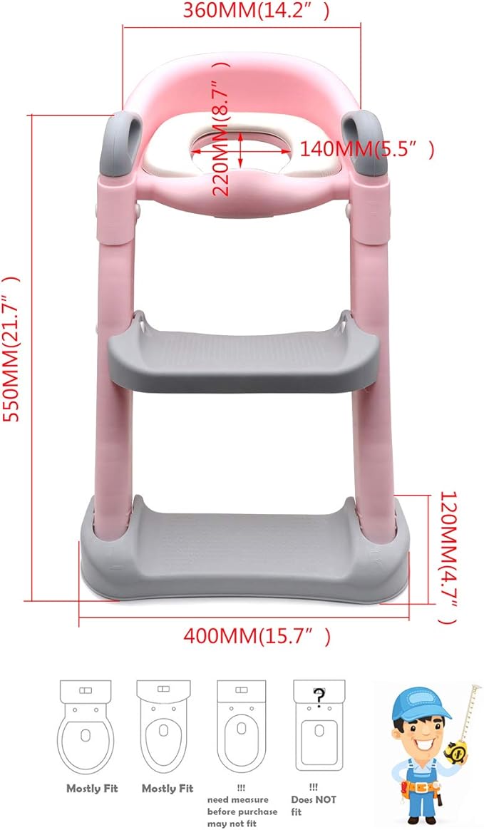 SMT- Pink Toddler Potty Training Seat Ladder Step Toilet Girl Chair Infant Kids Bathroom Trainer [P/N: ET-BABY002-PINK]