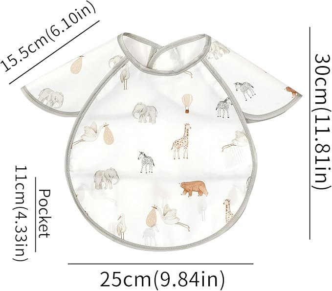 Feeding Bibs for Baby,3 Pack-Waterproof & Easy Clean Baby Bibs for Eating,Toddlers & Infant,Reversible Pockets