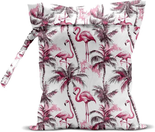 Wet Bag for Swimsuit, Beach Travel Essentials Wet Dry Bag, for Sunscreen Toiletry Dirty Clothes Yoga Gym Diaper, Friends Summer Beach Vacation Gifts. Pink Palm Tree Flamingo