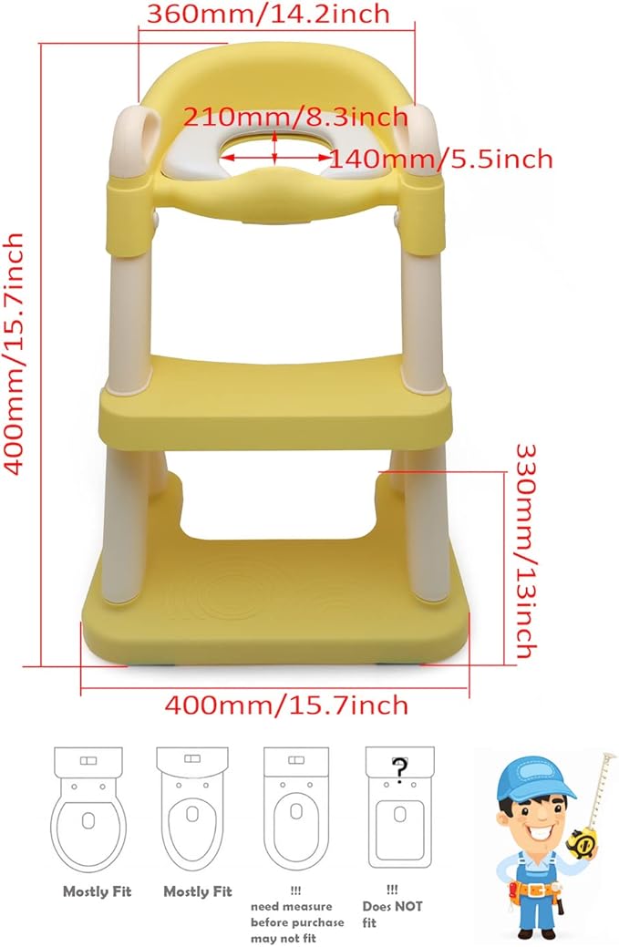 XKMT- Yellow Toddler Potty Training Seat Ladder Wider Step Toilet Chair Infant Kid Bathroom Trainer