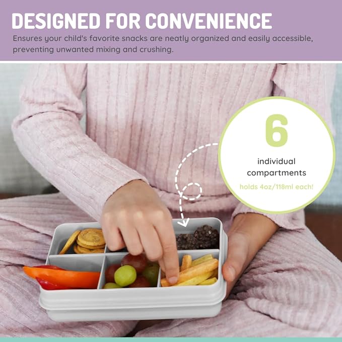 melii Snackle Box | 6-Compartment Divided Snack Container, BPA-Free Food Storage with Removable Dividers for School, Travel & On-the-Go Snacking (Rainbow)