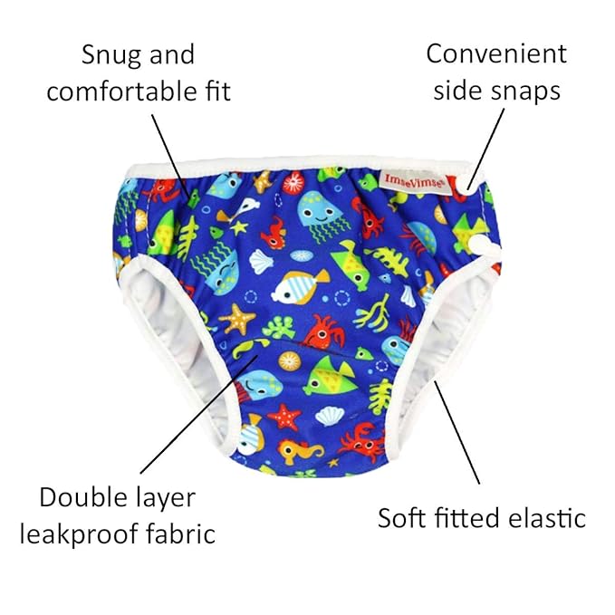 Imse Vimse Reusable Baby Swim Diapers for Boys (Blue Sea Life, L 20-26 lbs)