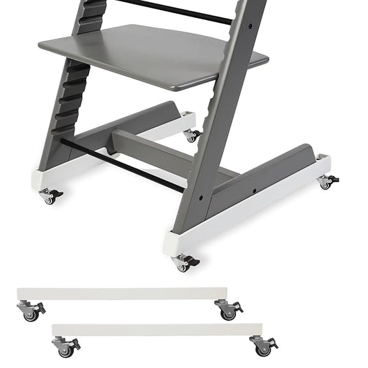 High Chair Wheels - Universal Swivel Casters for Stokke Tripp Trapp: Enhance Mobility & Convenience with 360° Silent Wheels, Safety Locks & No-Scratch Design, No-Drill Installation -White
