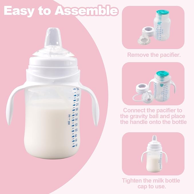 Sippy Cup Conversion Kit for Philips Avent Anti-Colic Baby Bottles, Weighted Sippy Cup Transition Kit with Handles for Kids, [Variable Flow] [Spill-Proof] [BPA-Free], 6m+