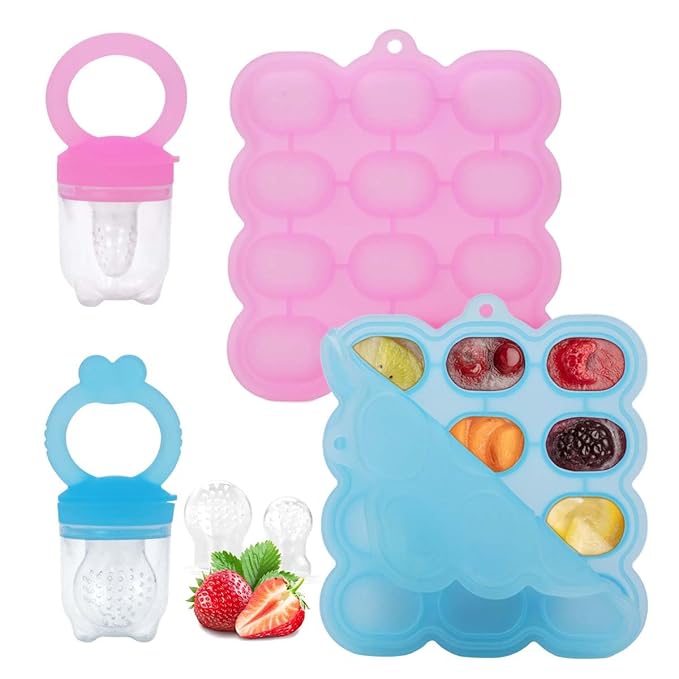 Baby Fruit Feeder Breastmilk Popsicle Molds Set, Silicone Food Storage Freezer Tray and Breast Milk Feeder Pacifier for Teething