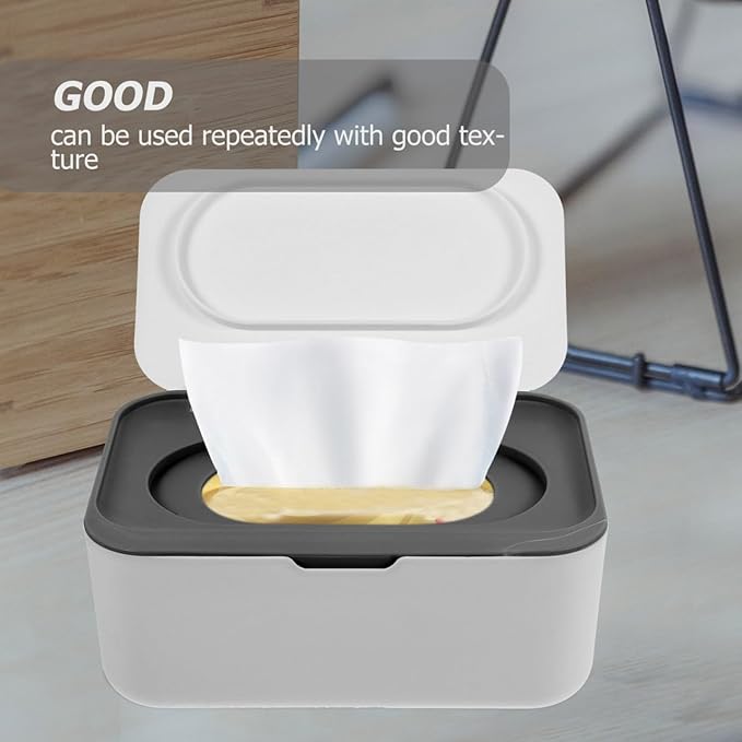 ULTECHNOVO Baby Wipes Dispenser Weighted Refillable Wipe Holder with Sealing Lid Portable Dry Wet Tissue Box for Nursery Travel 7.48X5.11X2.95In