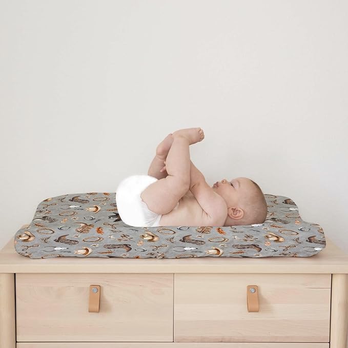 Cowboy Life Baby Changing Pad Covers for Boy Girl 32''x16'' Retro Cowboy Hats Boots Horse Cow Skull Fitted Diaper Change Table Mats Country Western Soft Breathable Nursery Cradle & Bassinet Sheets