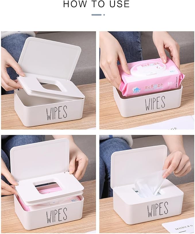 2 Pack Baby Wipes Dispenser Container Bathroom Sleek Flushable Butt Wipes Holder Refillable Easy to Access,7.28" L x 4.80" W x 2.75" H (Grey)
