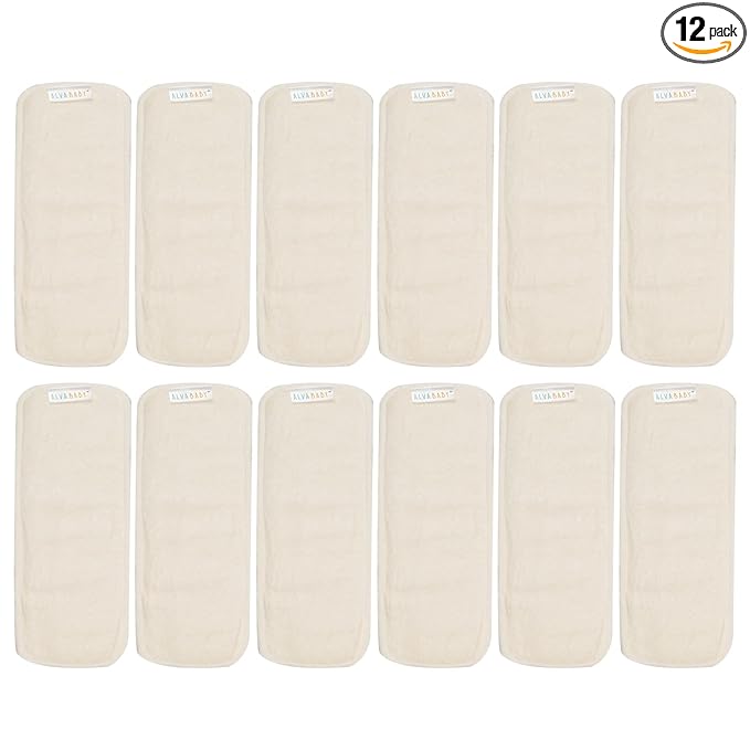 ALVABABY 12PCS Newborn Cloth Diaper Inserts - 4 Layers, Reusable, Overnight 12SMB