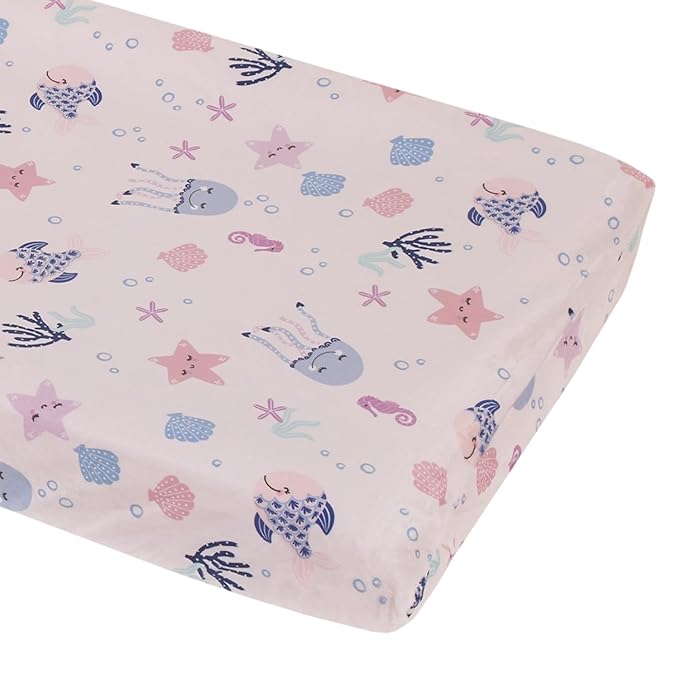 NoJo Mermaid Lagoon Pink, and Blue Sea Friends Super Soft Contoured Changing Pad Cover