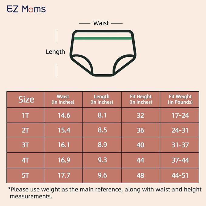 EZ Moms 8 Packs Potty Training Underwear Soft 100% Cotton Absorbent Toddler Training Underwear Girls Kid Confident Toddler Girl Panties 4T Reusable Leakproof Baby Pee Pants with Potty Sticker Chart
