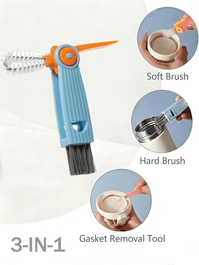 Baby Bottle Brush Set 4 in 1, Baby Bottle Cleaner, with 1P Nylon Bottle Brush, 1P Bottle Cap Brushes, 2P Straw Brushes, Bottle Brush with Nipple Cleaner and Suction Cup, BPA-Free(Grey)