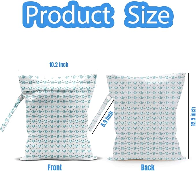 Wet Dry Bag, Wet Bag for Swimsuit, Travel, Beach, Pool, Diapers, Dirty Yoga Gym Clothes, Makeup Bag, Sea Waves Summer Vacation Essentials
