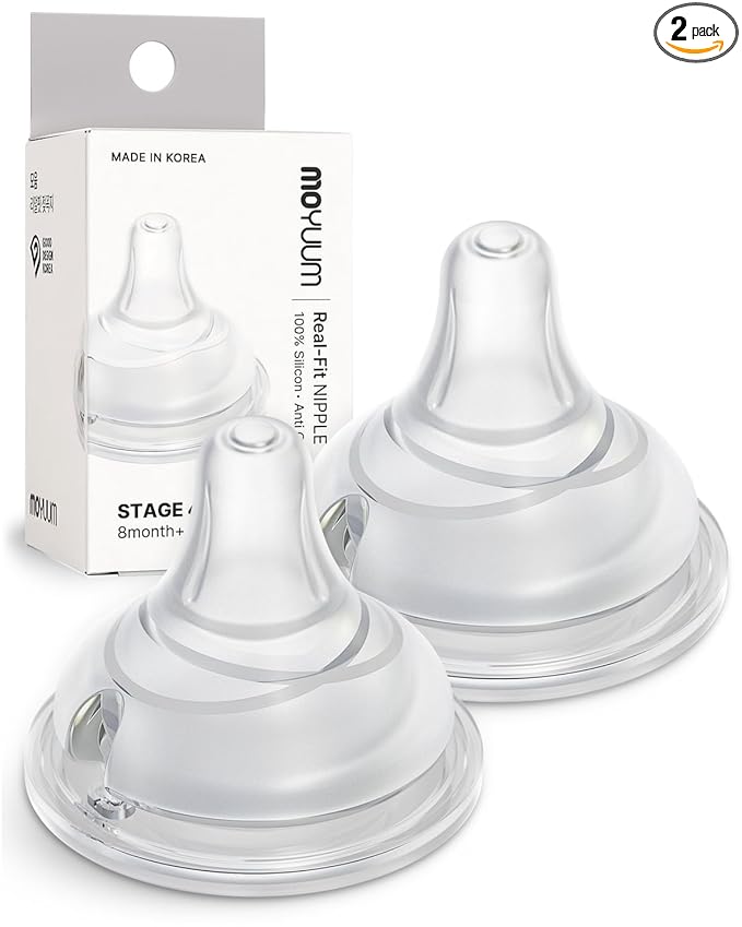 Moyuum Real-Fit Silicone Nipple for 3rd Gen Bottles, Made in Korea - Perfect for Newborn, Anti-Colic Feed, Easy to Latch, from Breast to Bottle Transition | Stage 4, Extra Fast Flow, 8m+ (2 Pack)