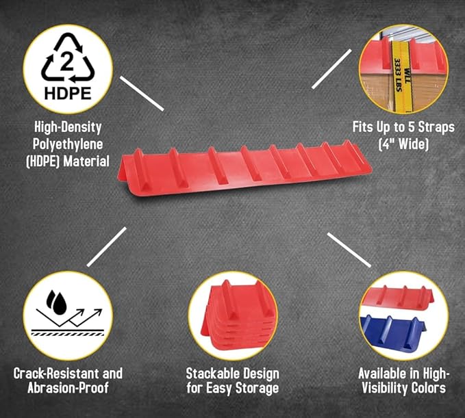Mytee Products 8"x8"x48" Red Flatbed Corner Protector - V Shaped Edge Guard for Tie-Down Winch & Ratchet Straps - Plastic Corner Protector for Flatbed Trailer Cargo Load