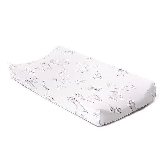 Oilo Changing Pad Cover, Breathable Organic Cotton Fitted Jersey, 300 Thread Count, Machine Washable, Fits Standard Changing Pads (32" x 16"), Girl, Boy, & Neutral Nursery Design, Llama