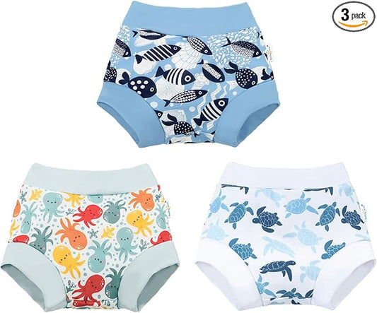 babygoal Reusable Swim Diaper - Waterproof Cloth Swimmers Pants for 2 Years to 3 Years Toddlers Beach & Pool(Octopus, Turtle, Fish)