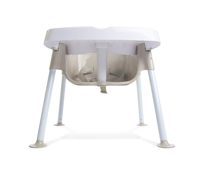 Foundations Secure Sitter 7-13" Adjustable Height Feeding Chair, 1 Pack, Stable “No Tip” Feet, 3-Point Adjustable Harness, Removable Tray, Easy to Clean, Smooth Plastic, White/Tan