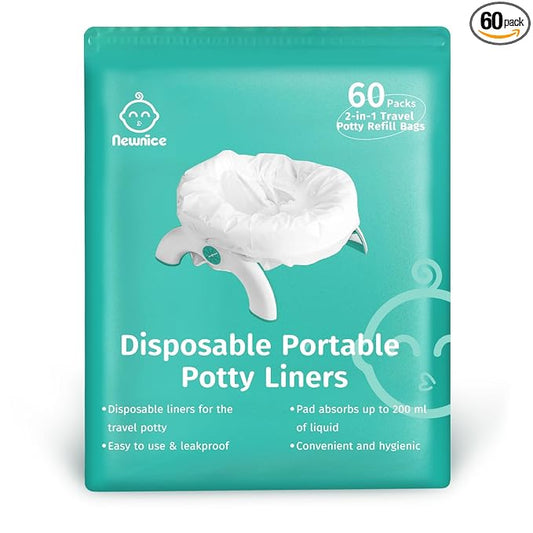Newnice 60 Packs Disposable Potty Liners with 200ML Absorbent Pads, Portable Travel Potty Bags Compatible with OXO Tot 2-in-1 Go Potty, Potty Training Liners Fit Most Potty Chairs for Kids, Toddlers