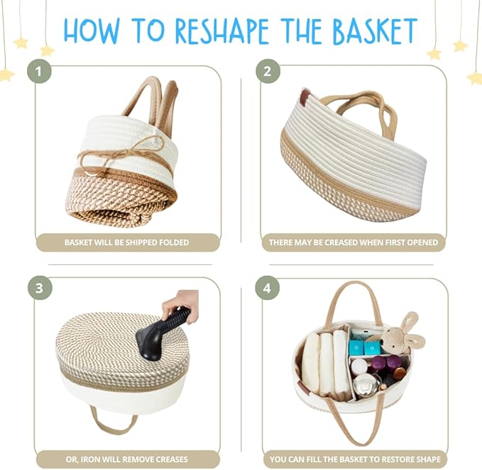 DECOMOMO XL Baby Caddy Organizer, Mother's Day Diaper Caddy Basket, Baskets for Baby Shower Gifts (Spiral Beige & White, Extra Large)