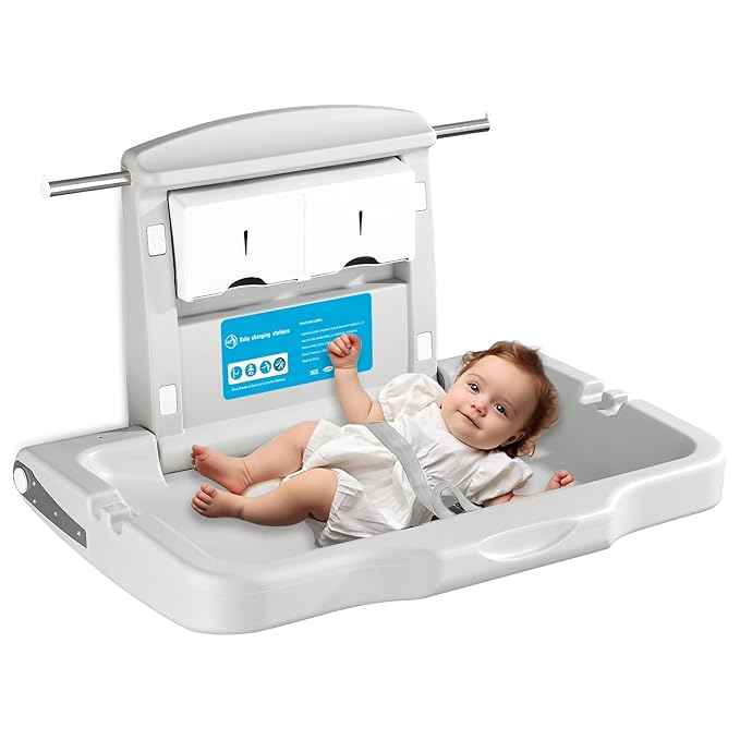 Commercial Baby Changing Station Wall-Mount: Modunful Foldable Diaper Changing Table with Safety Straps for Home/Restaurants/Hotels/Schools/Airports