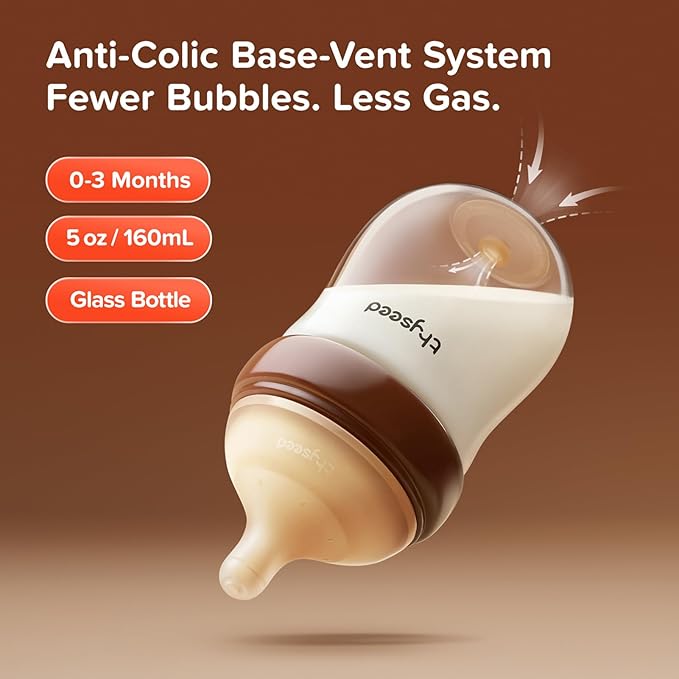 Thyseed Anti-Colic Glass Baby Bottle for Breastfed Infants, Paced Feeding, Breast-Like Newborn Extra Slow Flow Nipple (0m+), 5 oz, 2 Pack