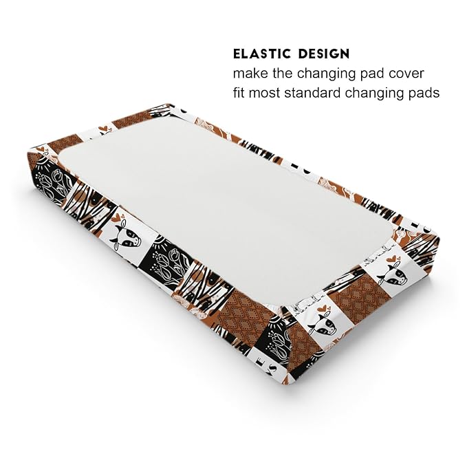 Love Cows Changing Pad Cover Hippie Funny Cows Boho Floral Change Table Pad Cover for Boys Girls Soft Breathable Stretchy Snug Fitted Unisex Diaper Change Table Sheets Mats 32''x16'' Brown