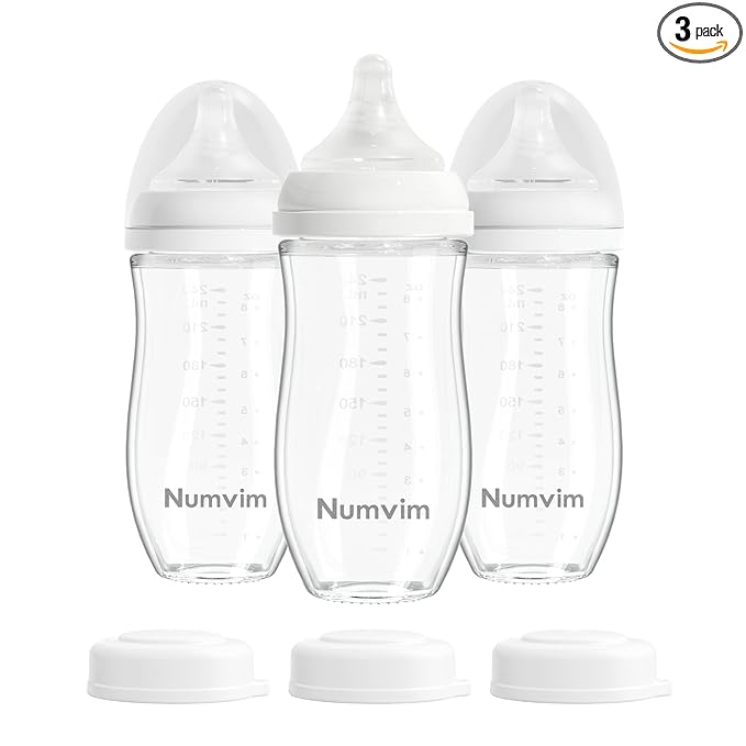 Natural Glass Baby Bottles with Gentle & Slow Flow Nipples, Newborn Breastfeeding Bottle, Anti-Colic, Includes M Nipples(3 Month+),3 Packs (White 8 Oz)