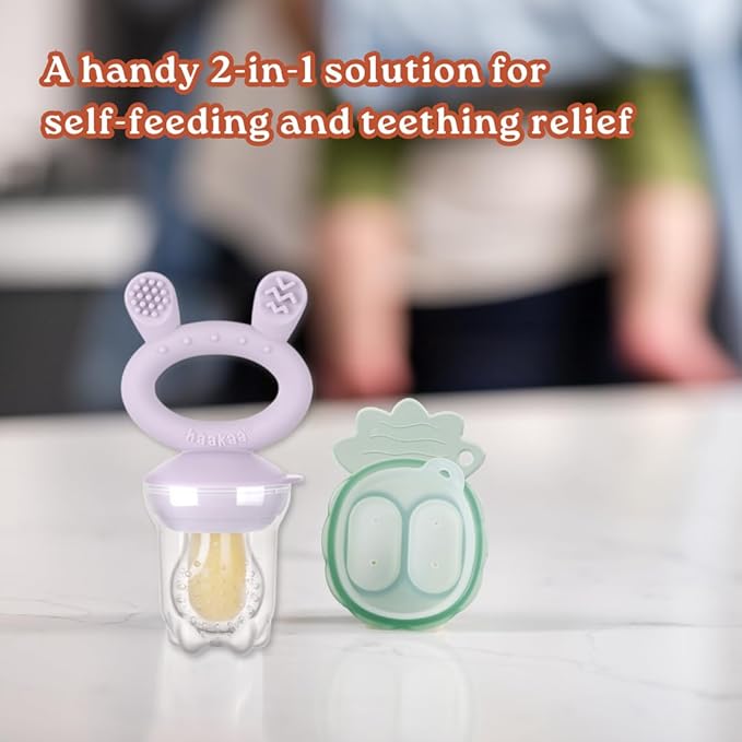 Haakaa Freeze-N-Feed Mini Combo with Silicone Food Feeder & Silicone Mini Nibble Tray|Baby Solid Food Self Feeder|Breastmilk Popsicle Mold Storage & Feeder for Soothing Baby Gums 1 PK