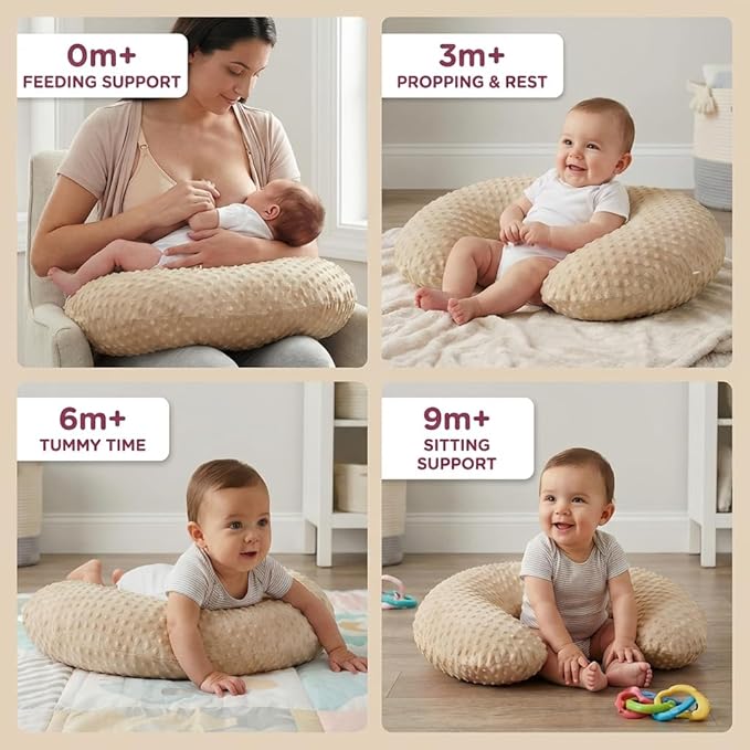 Nursing Pillow, Breastfeeding Pillows with Removable Cover for Mom with Breathable Filling, Ergonomic Baby Feeding Essentials for Bottle and Breastfeeding (Brown)