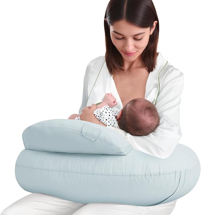 AMASKY Nursing Pillow for Breastfeeding and Bottle Feeding, Ergonomic Support for Mom and Baby, Removable Washable Cover(Light Blue), Pallet of Product