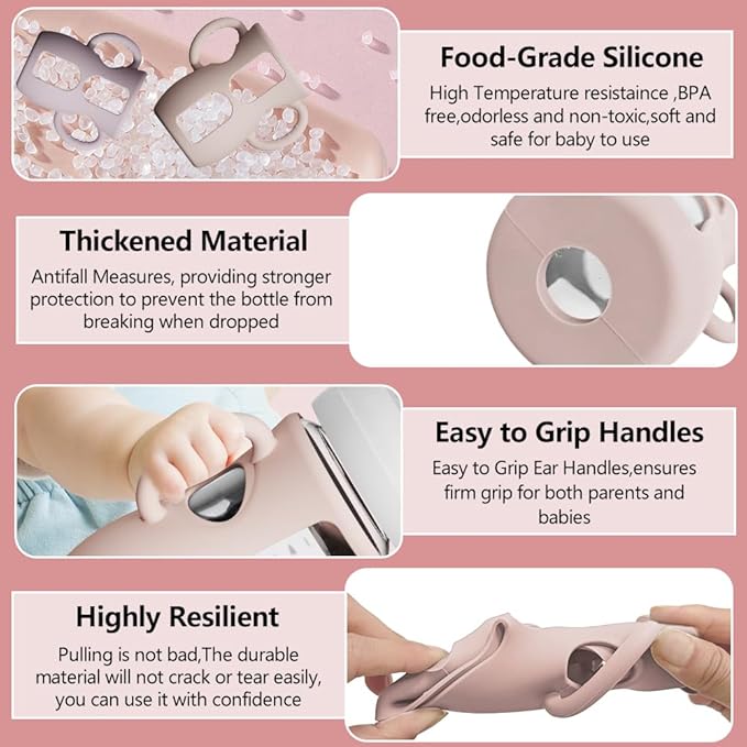 4 Pack Silicone Sleeves for Avent Natural Glass Bottles, Anti Breakage Baby Bottle Protector with Easy-Grip Handle, Compatible with Philips Avent Glass Natural Bottle 8 oz, Not for Infant Use