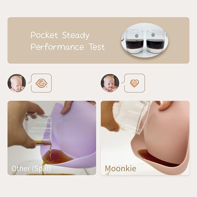 Moonkie Silicone Baby Bibs Set of 2, BPA Free Waterproof Baby Bibs for Eating, Soft Adjustable Silicone Bibs for Babies 6-12 Months, Toddler Bibs with Large Pocket Food Catcher (Ether/Muted)