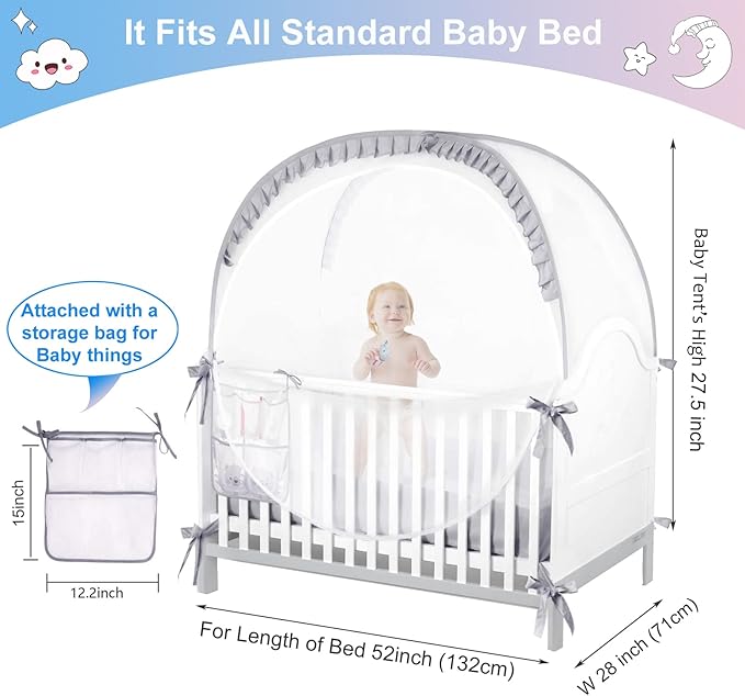 Crib Tents to Keep Toddler from Climbing Out Baby Safety Crib Tent Falls and Mosquito Bites Prevention Portable Baby Tents for Cribs Sturdy & Stylish Infant Bed Net