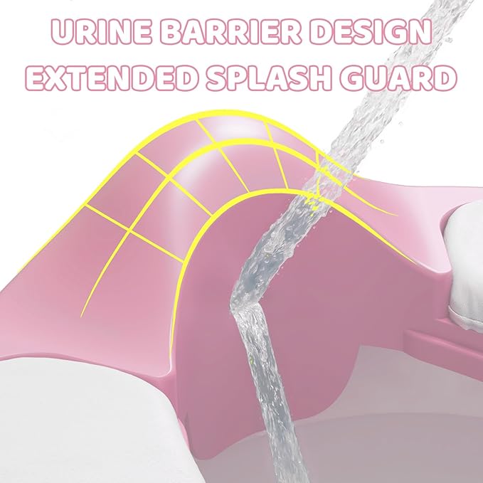 3-in-1 Potty Training Seat & Training Toilet & Potty Chair, Height AdjustableToddler Toilet Seat for Kids, Foldable Potty Training Toilet with Splash Guard & Anti-Slip Steps (Pink)