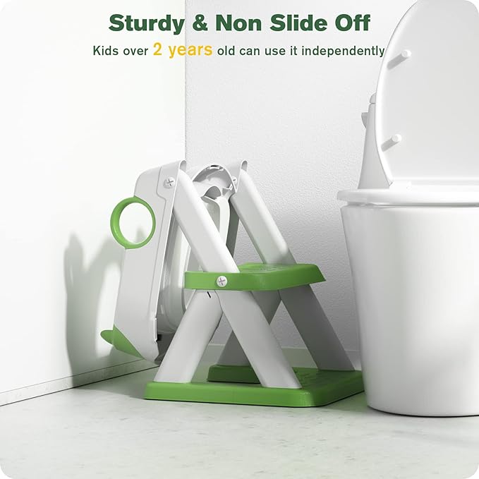 Potty Training Seat, Upgrade Toddler Toilet Seat for Kids Boys Girls, 2 in 1 Potty Training Toilet, Splash Guard Anti-Slip Pad Step Stool(Green)