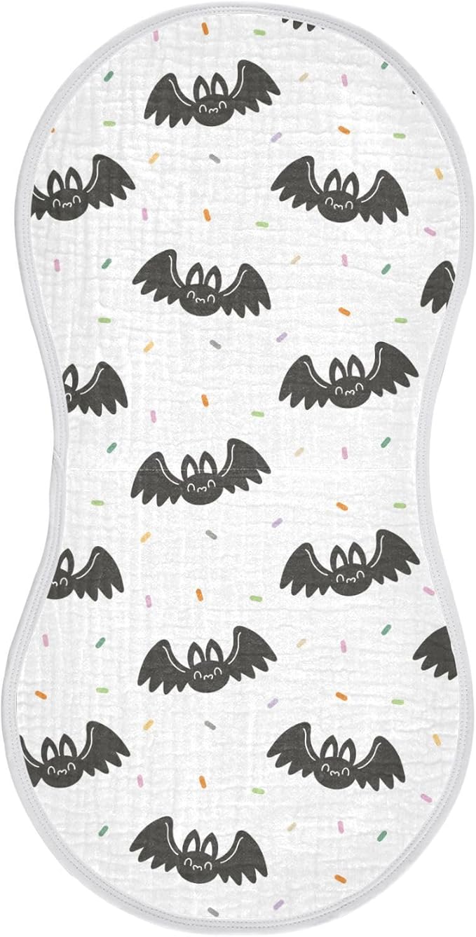 vvfelixl Baby Burp Cloths Halloween Bat and Confetti Baby Newborn Cotton Burping Cloths Set Baby Washcloths 4 Pack White