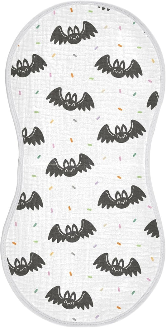 vvfelixl Baby Burp Cloths Halloween Bat and Confetti Baby Newborn Cotton Burping Cloths Set Baby Washcloths 4 Pack White