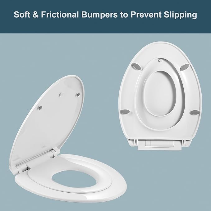 Elongated Slow Close Toilet Seat with Toddler Seat Built In, Potty Training Seat, Easy to Install and Remove, Never Loosen, White