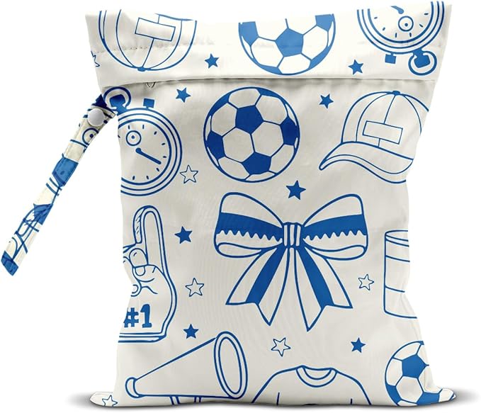 Soccer Wet Dry Wet Bag for Swimsuit Towel Baby Travel Cloth Diapers Beach Gym Toiletries Makeup Storage Bag Summer Vacation Essential Holiday Soccer Themed Gifts Game Day Party