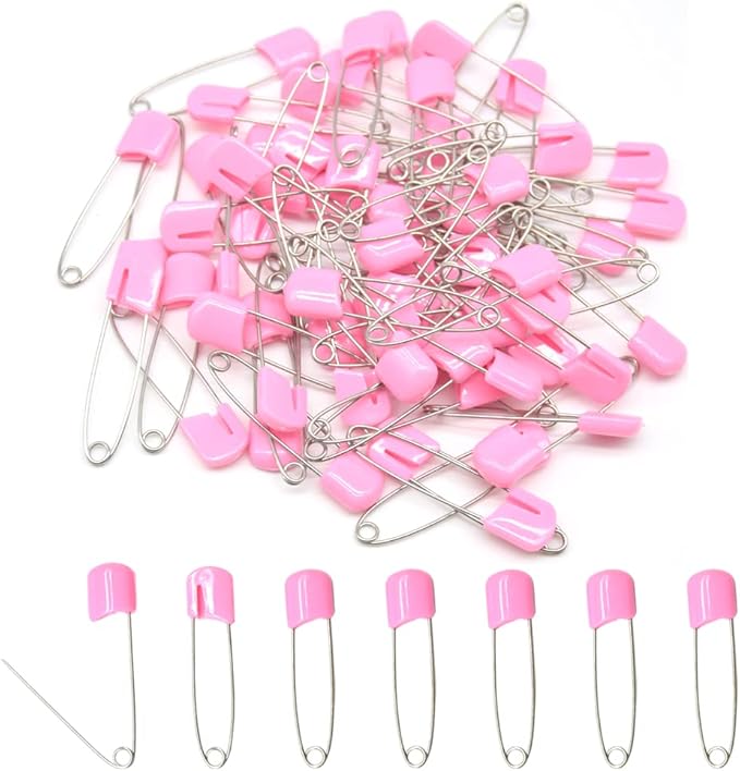 50 PCS Safety Pin 54mm/2.2in Baby Diaper Pins for Cloth Plastic Head Baby Pins for Diapers Stainless Steel Cloth Pins with Locking Closures Nappy Pin for Crafts（DT/Pink）