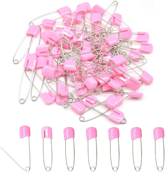 50 PCS Safety Pin 54mm/2.2in Baby Diaper Pins for Cloth Plastic Head Baby Pins for Diapers Stainless Steel Cloth Pins with Locking Closures Nappy Pin for Crafts（DT/Pink）