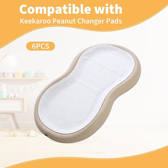 6 Pcs Changing Pad Liner, Compatible with Keekaroo Peanut Changer, Quilted Thicker Non-Slip Reusable Machine Washable Waterproof Changing Table Liners, White