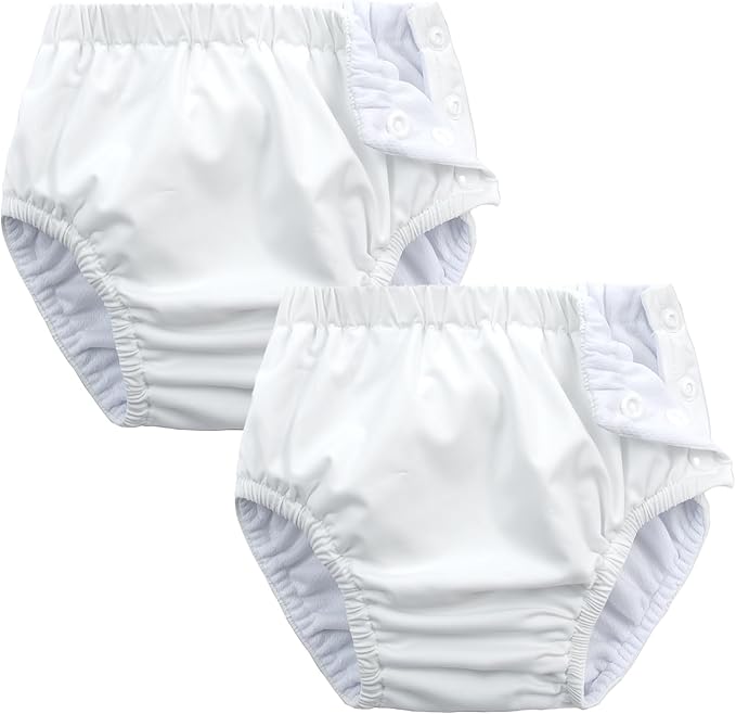 2 Pack Baby Newborn Reusable Swim Diapers Washable Toddler Unisex Swim Diaper Infant Swimming Diapers White, 2-3T