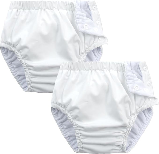 2 Pack Baby Newborn Reusable Swim Diapers Washable Toddler Unisex Swim Diaper Infant Swimming Diapers White, 2-3T