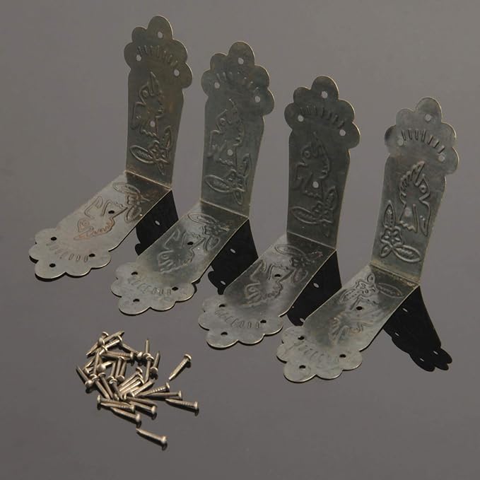 Dophee 4Pcs Vintage Metal Decorative Corner Bracket Corner Protector Guards Edge Cover for Chest Case Box