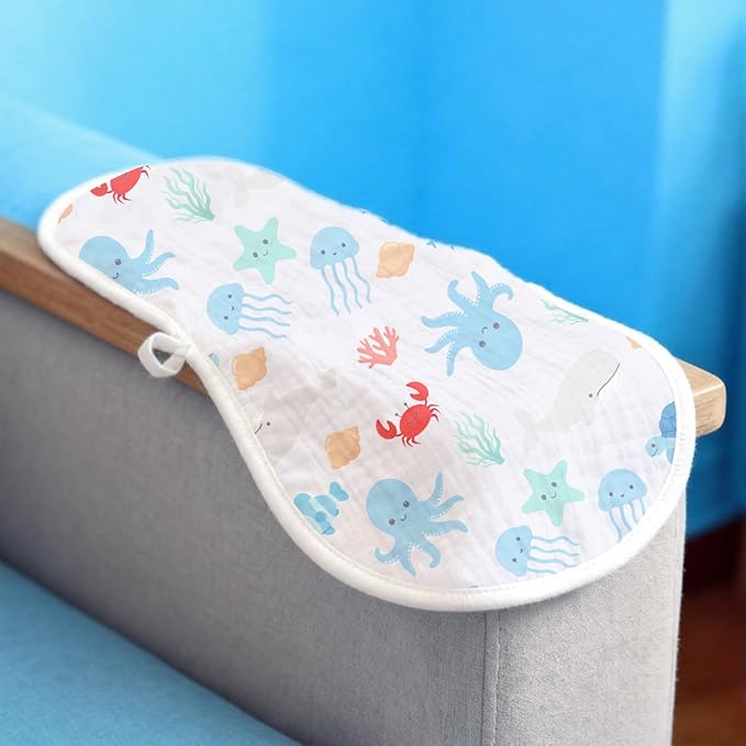 6 Pack Blue Burp Cloths Baby Boys Girls with Ocean Animals Pattern, Large Cotton Burping Clothes for Newborns Gifts Extra Soft and Absorbent 9.8X19.6inches