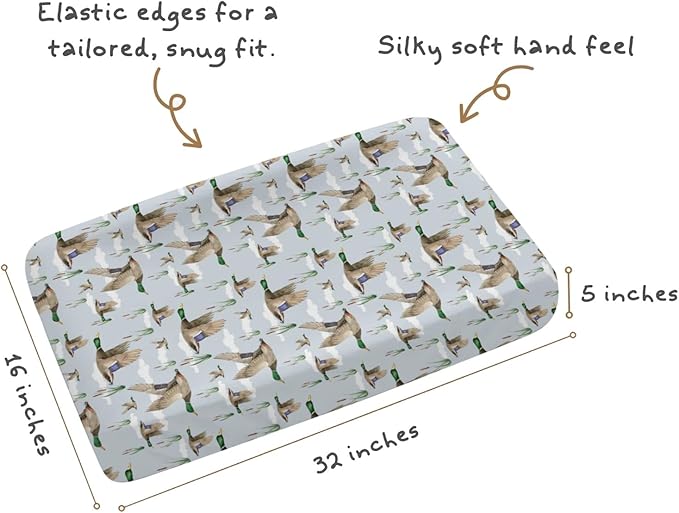 Changing Pad Cover for Baby Girls Boys, 32"/34" x 16" Safe Snug Diaper Change Table Pad Covers, Soft Stretchy Changing Pad Sheets Duck Hunting Mallard Hunter Theme Nursery Decor