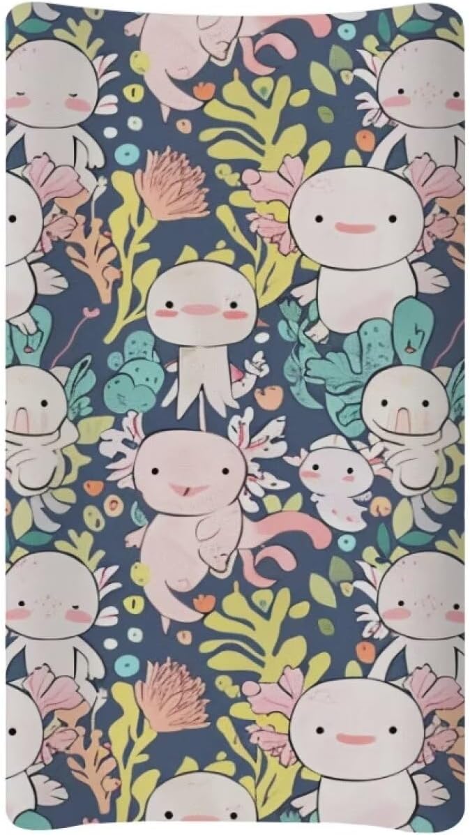 Changing Pad Covers for Boys Girls, Axolotl Print Diaper Changing Table Pad Cover Soft Breathable Changing Mat Cover for 32''x16" Cute Birthday Gifts for Baby