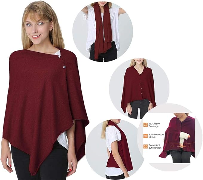 stylesilove Multi-Use Knit Nursing Shawl Poncho Adjustable Buttons for Breastfeeding Protection Nursing Cover Infinity Scarf